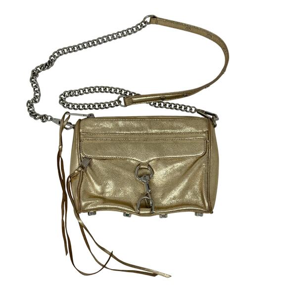 Rebecca Minkoff Handbags - Rebecca Minkoff Mini MAC Metallic Gold Leather Crossbody Bag Silver Chain Strap